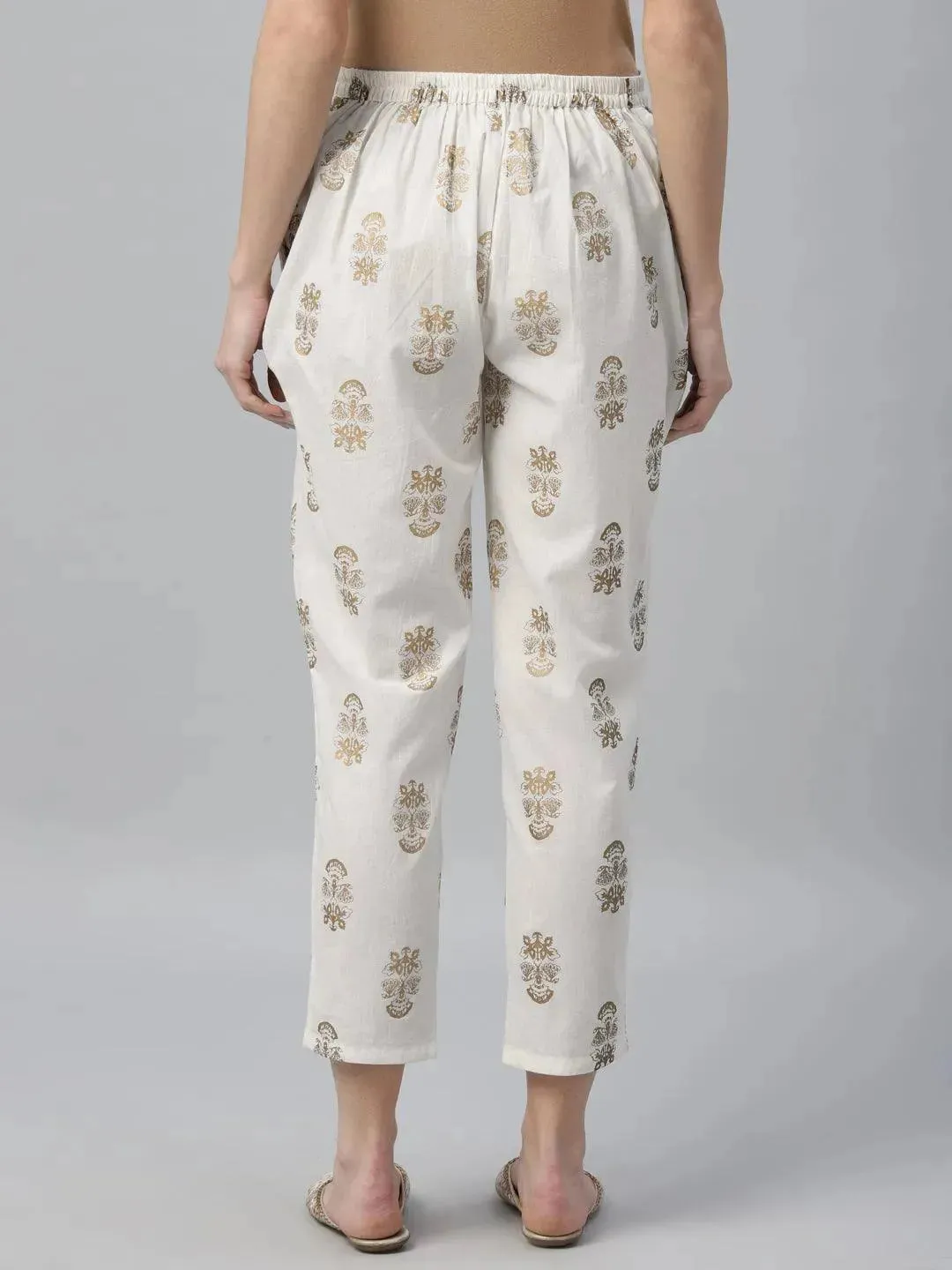 White Printed Cotton Trousers