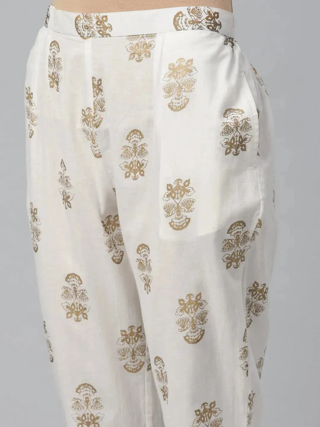 White Printed Cotton Trousers