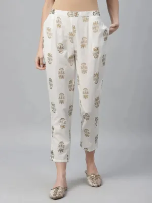White Printed Cotton Trousers