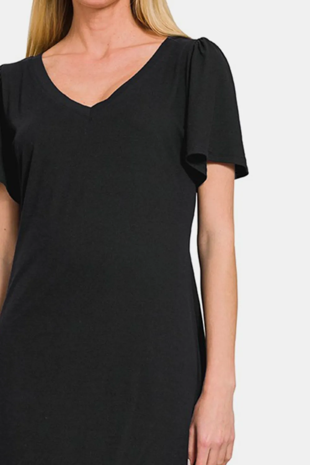 Women's Zenana V-Neck Short Sleeve Dress