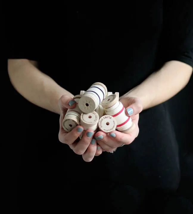 Wood spool striped cotton ribbon