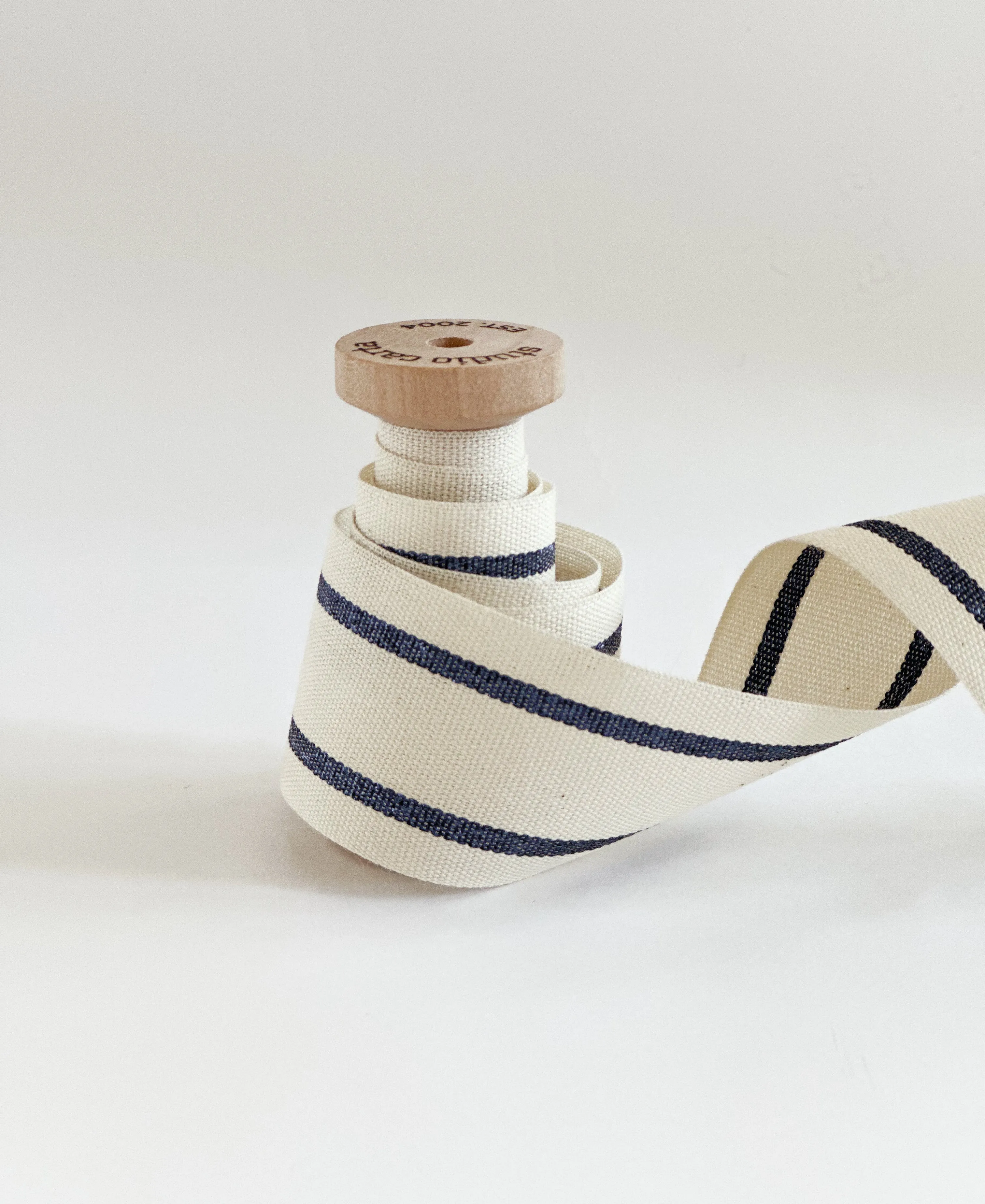 Wood spool striped cotton ribbon