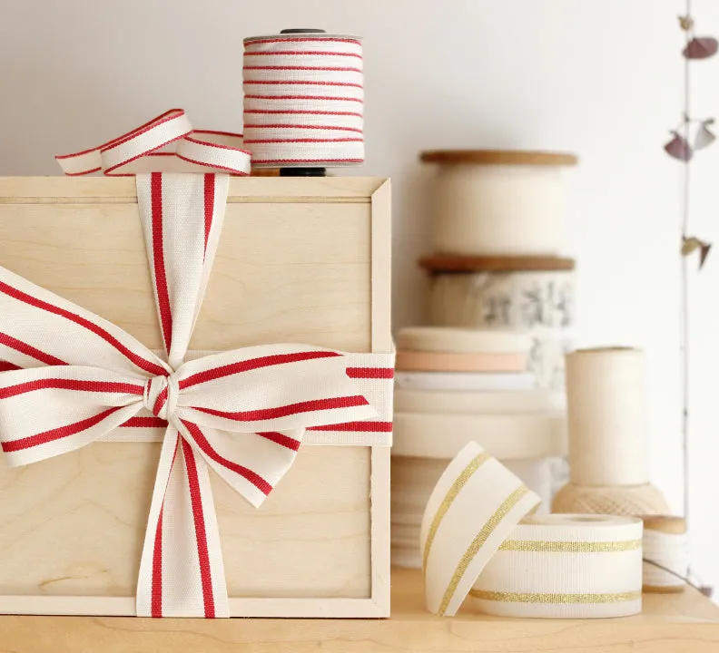 Wood spool striped cotton ribbon